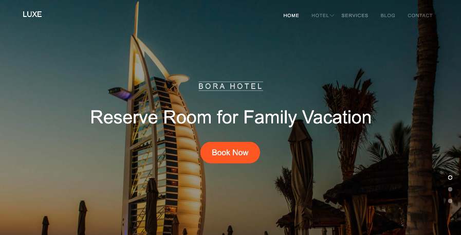 Homepage of website using Luxe travel website template
