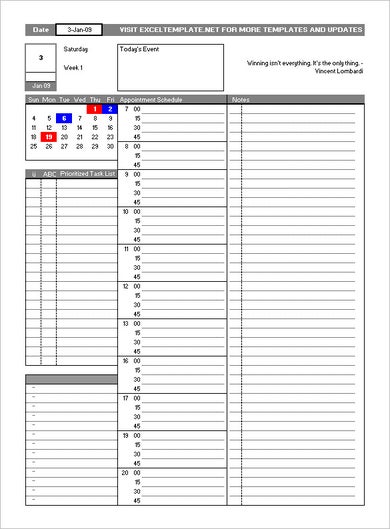 Sample of a blank Daily Work Planner Worksheet Log Template
