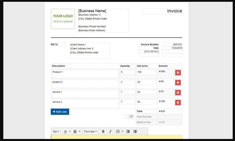 Sample of a Create.OnlineInvoices.com