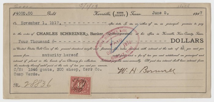 Copy of a promissory note for $4,000 issued on June 5, 1917 in Kerrville, Texas