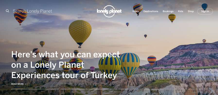 Homepage of Lonely Planet travel website