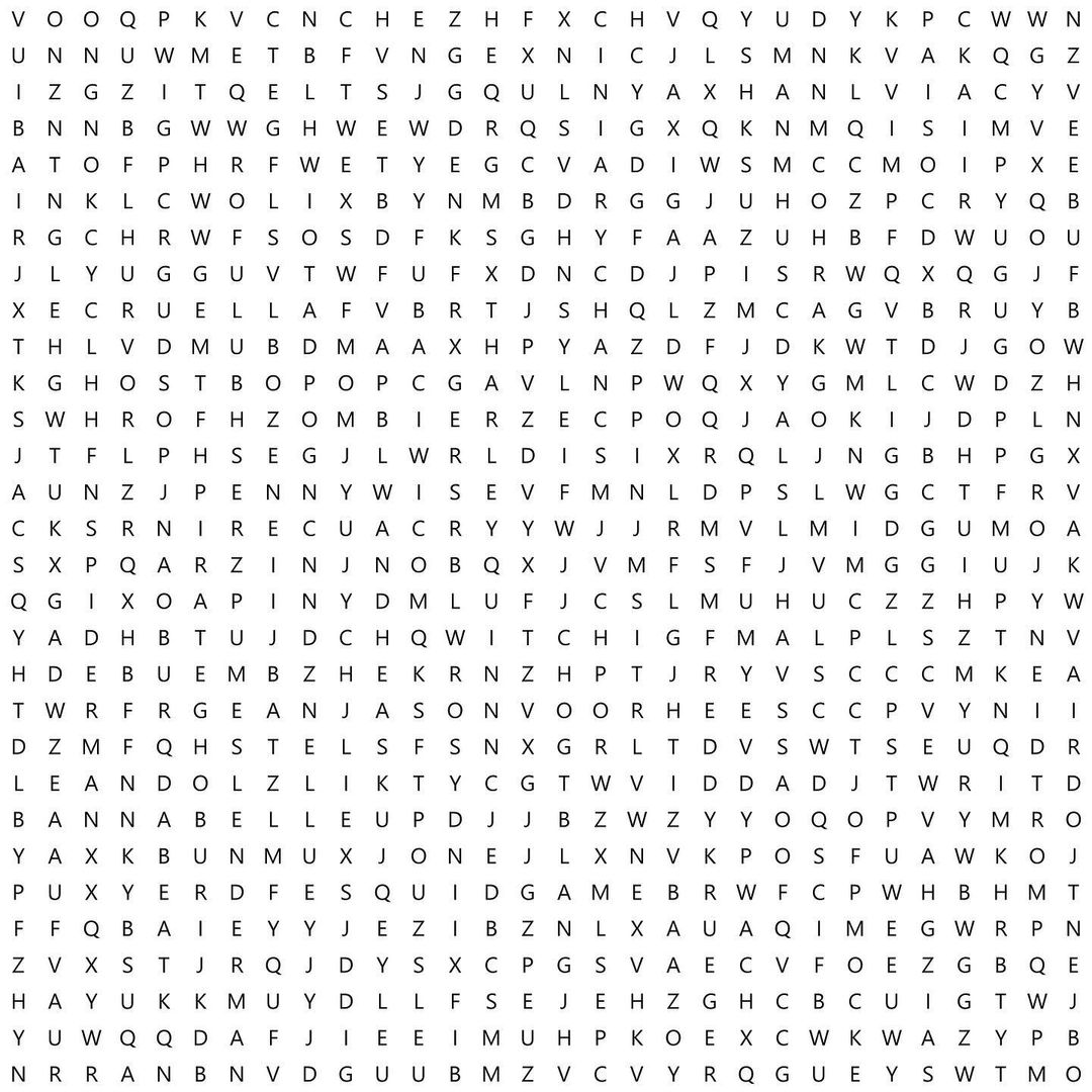 30x30 online word search for horror film characters