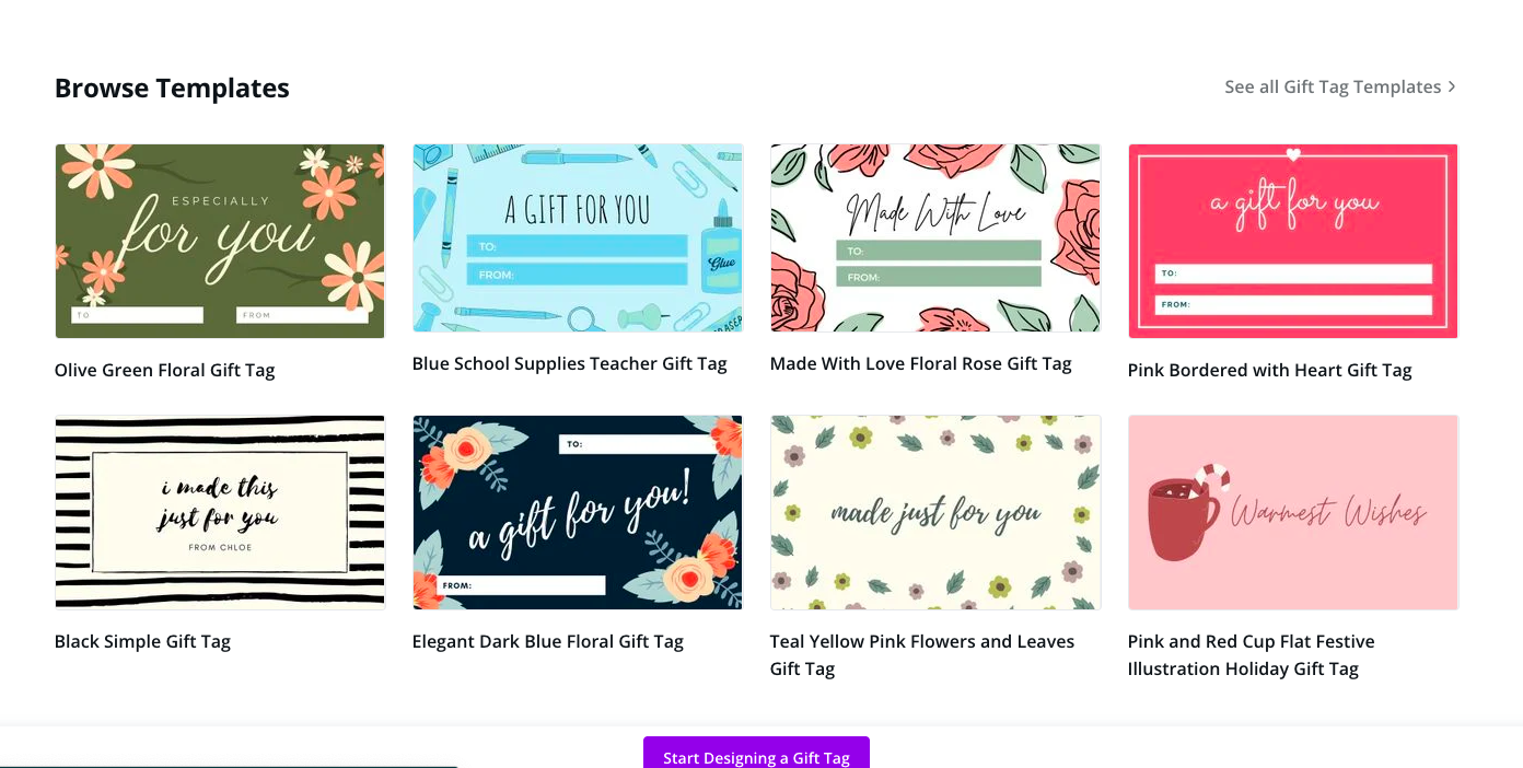Available gift tag templates in Canva for download