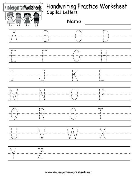 Handwriting practice worksheet for kids in capital letters