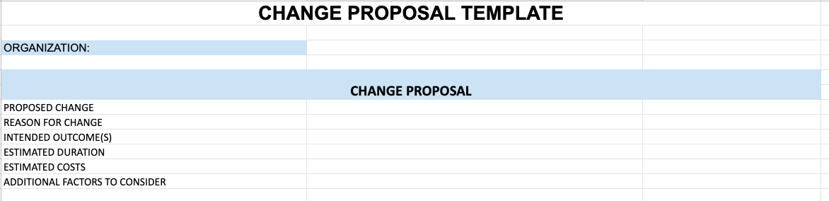 Sample change proposal template by software company Whatfix