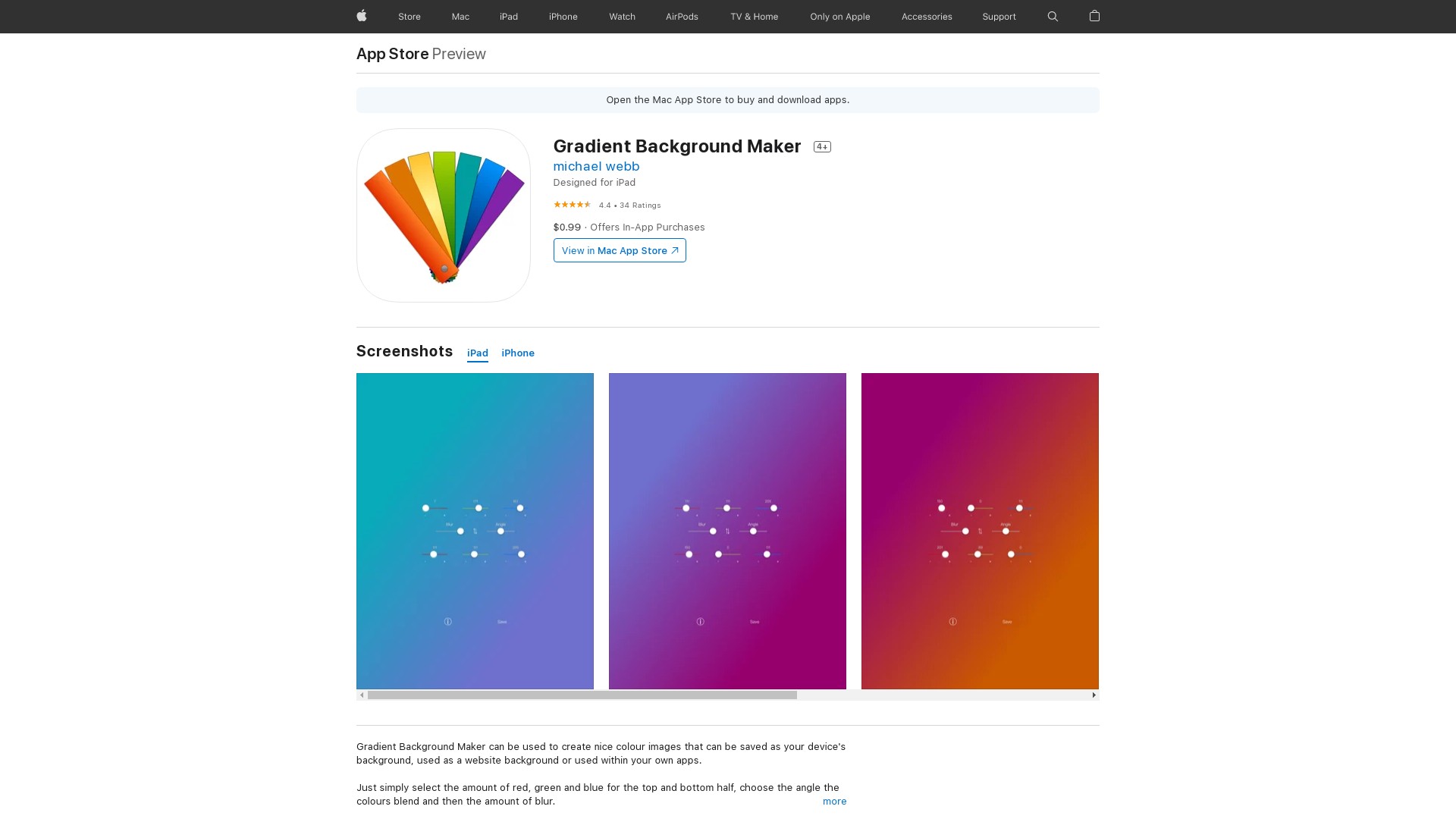 Gradient Background Maker can be used to create nice colour images that can be saved as your device's background.