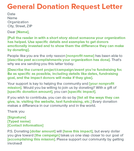 An example of General Donation request letter that may be used for any form of fundraising campaign