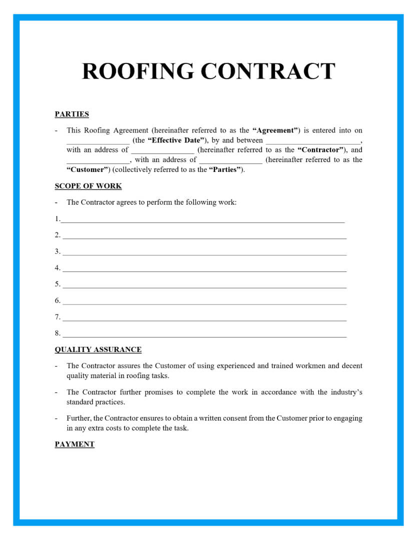 A roofing contract is a formal agreement between contractor and client detailing the terms and conditions as it relates to the work that needs to be performed.