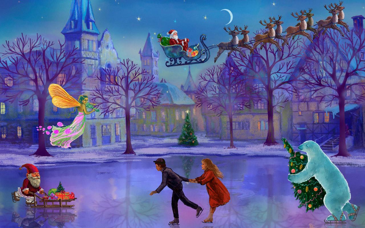 Skate right into the Christmas with this beautiful winter-spring-themed Live Wallpaper. Featuring several groups of interactive Christmas characters .