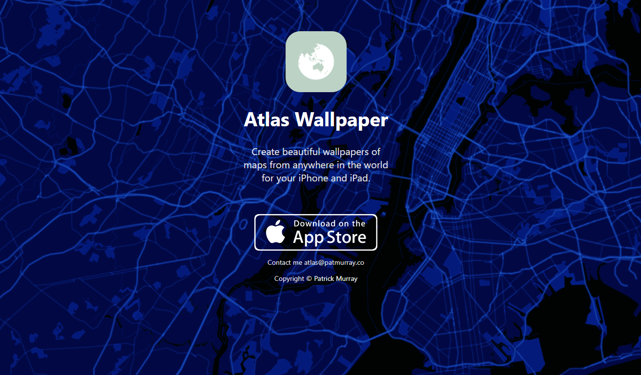 Atlas Wallpaper. Create beautiful wallpapers of maps from anywhere in the world for your iPhone and iPad. Download on the App Store.