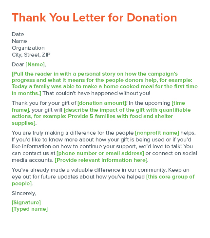 An example of thank you letter for donation for every donation you receive