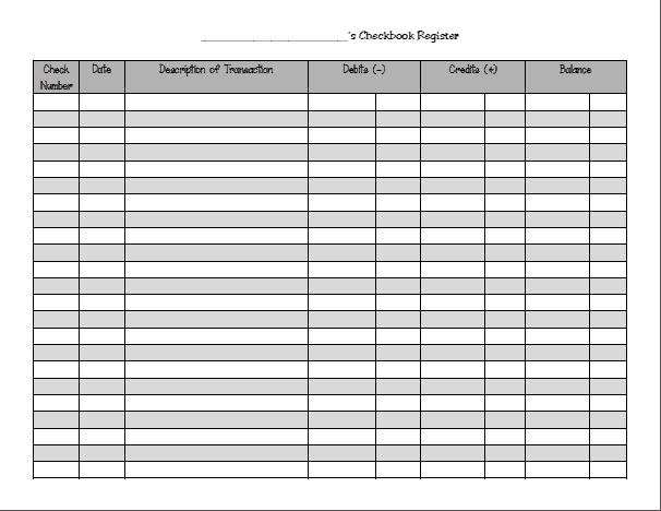 Blank check register template on excel with blank columns and rows