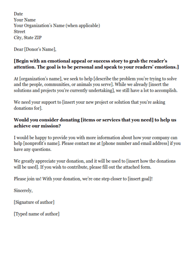Format of donation request letter that shows how beneficial nonprofit is to others