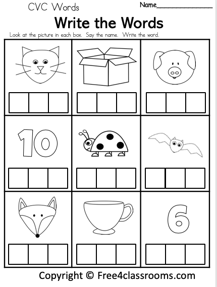 Writing worksheet template for kids with images to identify