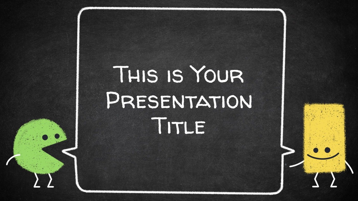 Cute geometry presentation template showing title page with animated shapes around it