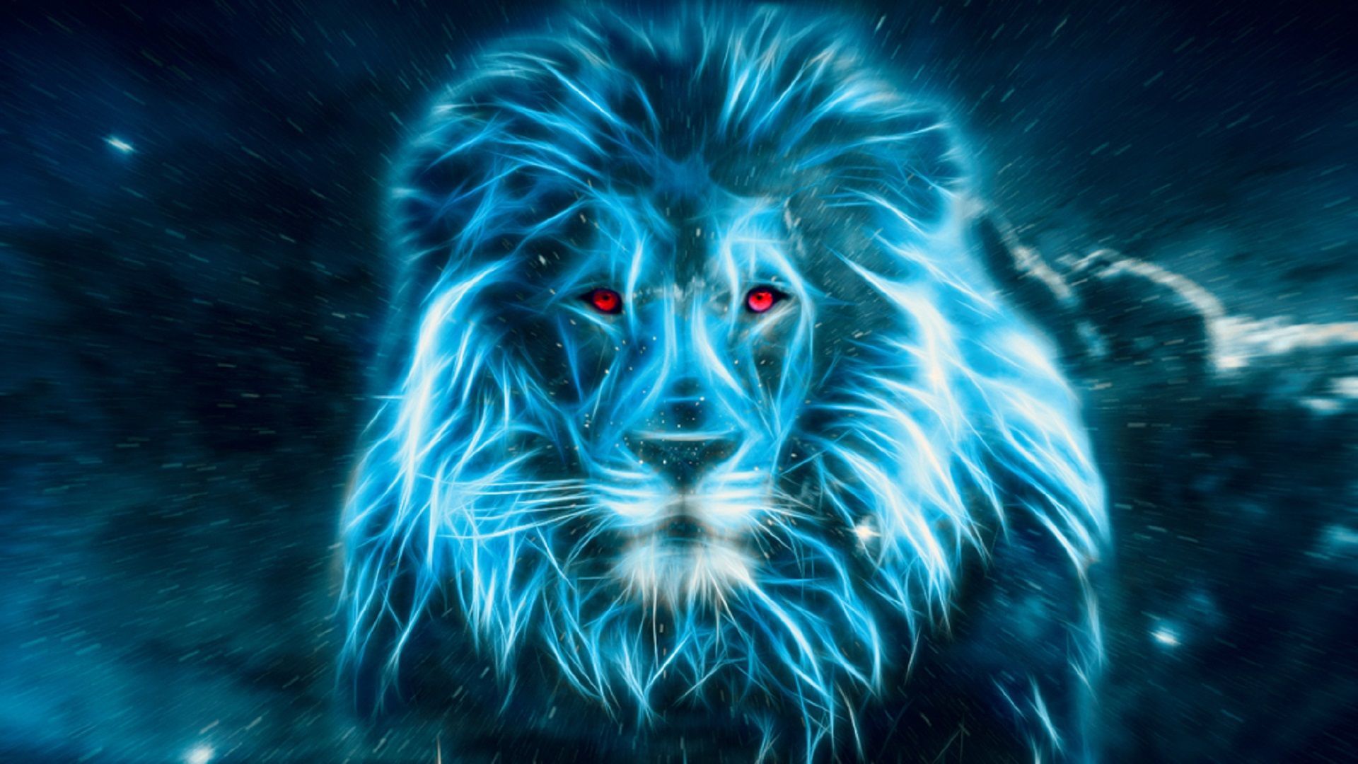 Wallpaper of Lion in Blue and red eyes