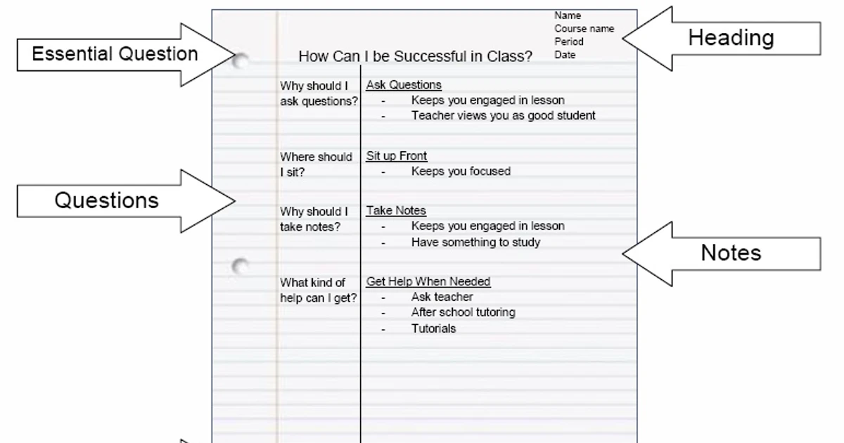 Basic Elements Of Avid Cornell Notes Template