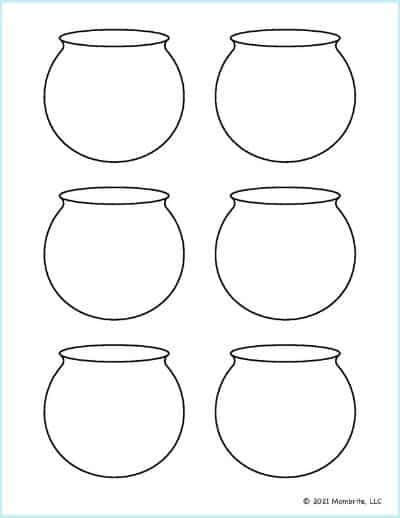 Outlines of six small printable fish bowls 
