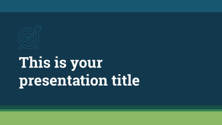 Dark blue and green google slide presentation template's title page