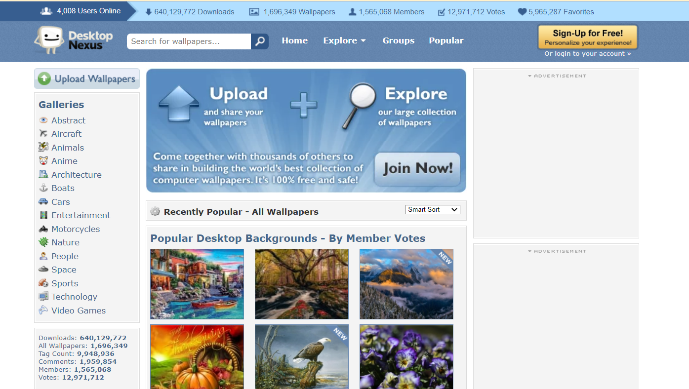 Screenshot of Desktop Nexus Home Page