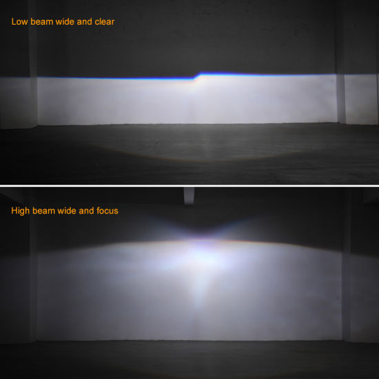 H1 led bulb in low and high beam light comparison