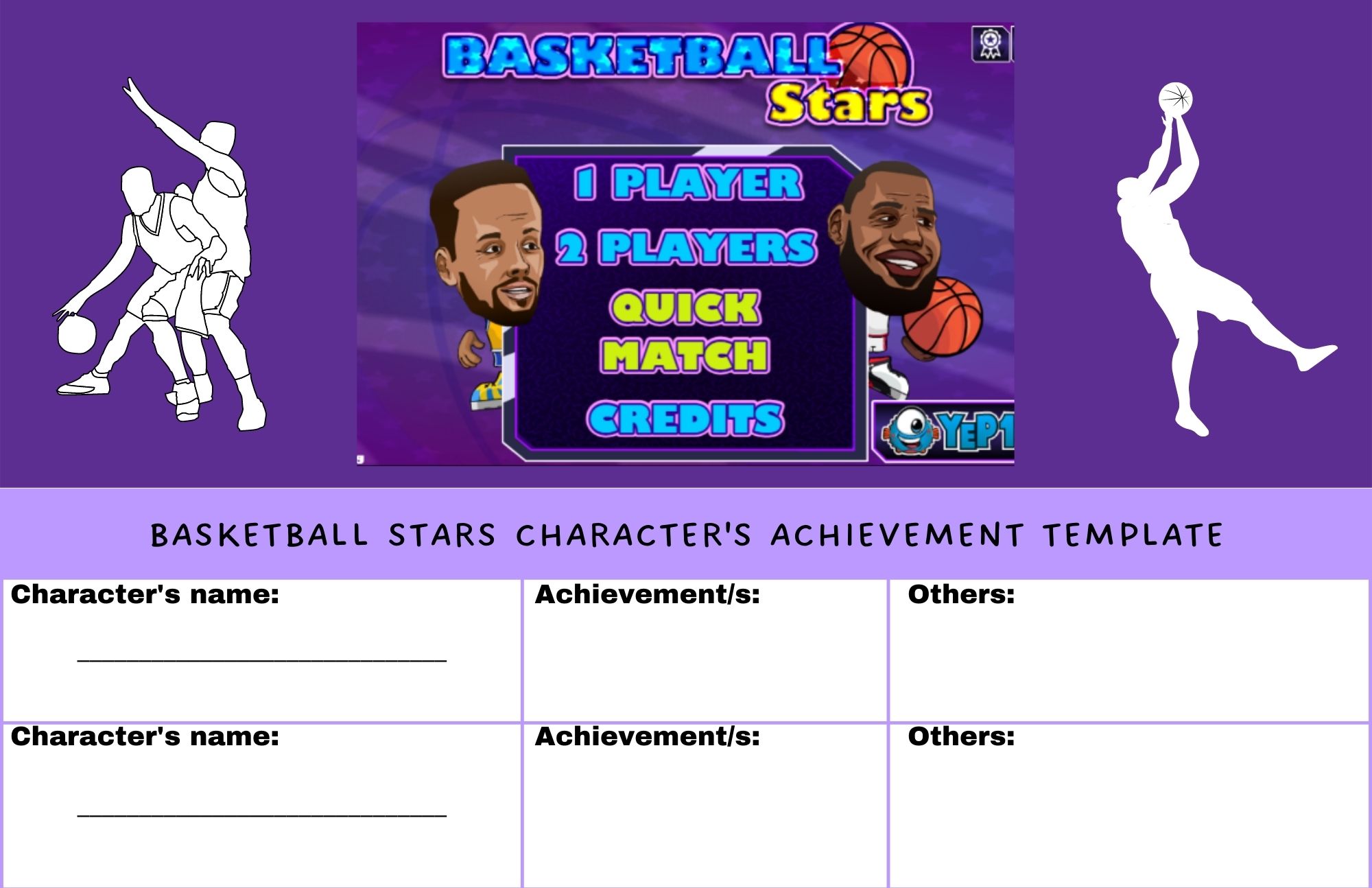 The Basketball stars with an achievements template on the side