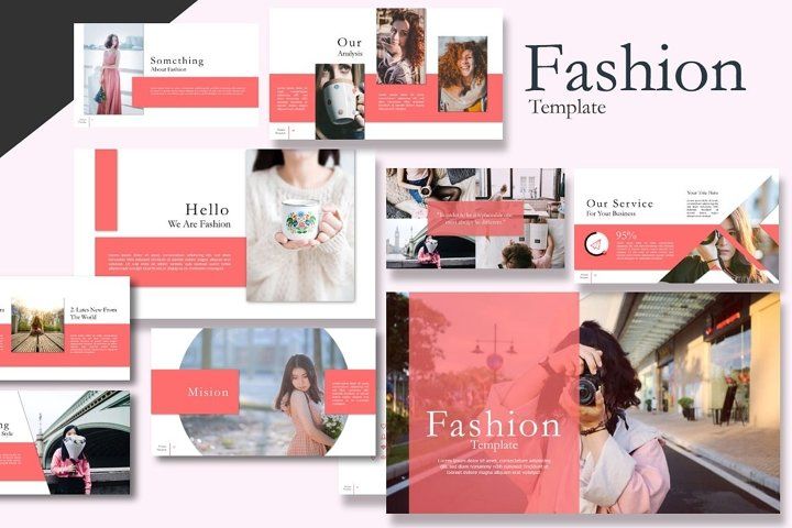 Fashion design presentation template in soft pink with creative photos in the background